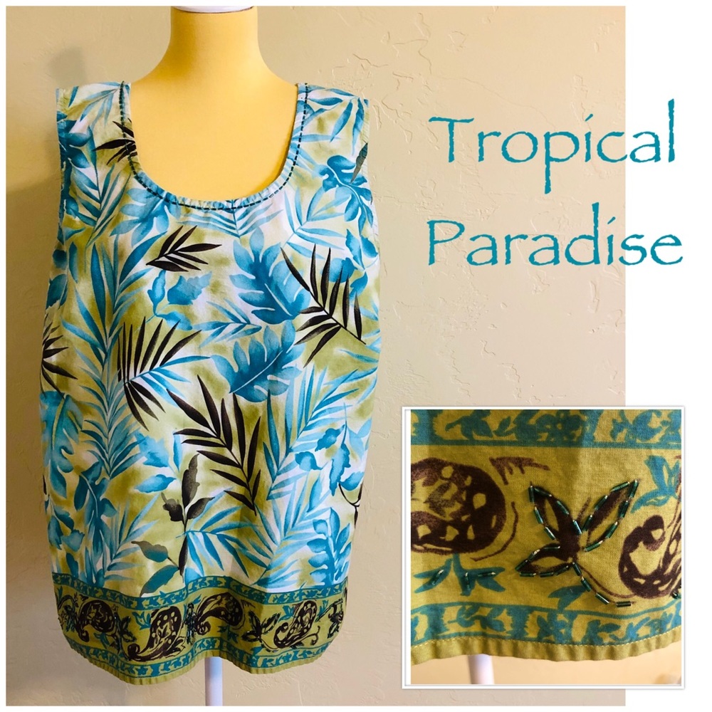 NWOT Tropical Print Sleeveless Top